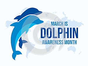 March is Dolphin Awareness Month poster vector illustration