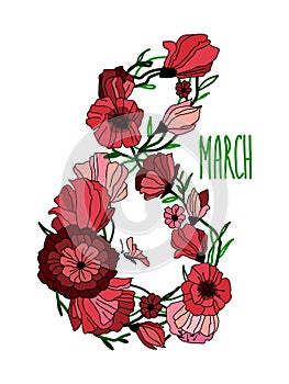 March eight greeting card vector illustration