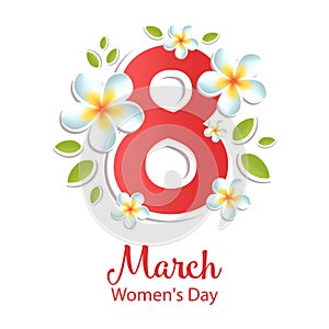 8 March greeting card with flowers. International Women`s day.