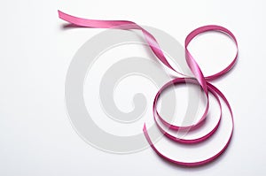 8 March, International Women`s Day Greeting, Purple Ribbon in 8 Shape