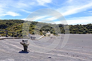 March 3 2023 - Irazu Volcano, Costa Rica: People hike in the ashfield of the Irazu volcano