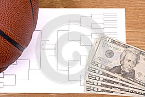 March Madness Basketball Bracket and Fanned Money