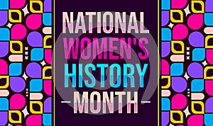 March is national women\'s history month, colorful wallpaper with shapes and typography