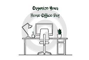 10 march Organize Your Home Office Day cartoon hand drawn style flat vector design illustrations in green theme. Concept of Workpl photo