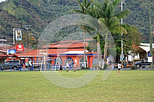 March 3 2023 - Orosi, Costa Rica: Football playing children in the center of the village