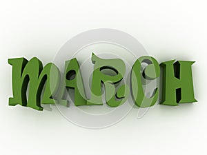 March sign with colour. 3d paper illustration.