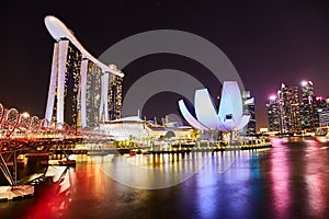 2019 march 19, Singapore - Cityscape night scenery of colorful the buildings in downtown