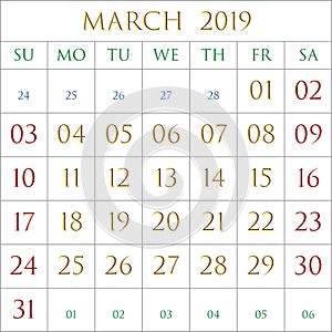 March 2019 square on white