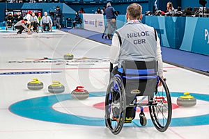 2018 March 13th. Peyongchang 2018 Paralympic games in South Korea. Wheelchair curling session. Team GB