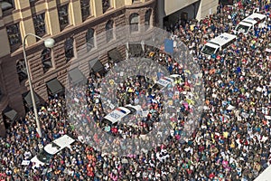 MARCH 24, 2018: Washington, D.C. Hundreds of thousands gather on Pennsylvania Avenue, NW in . High, control