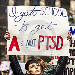 MARCH 24, 2018: Washington, D.C. hundreds of thousands protest against NRA on Pennsylvania Avenue. Douglas, gun