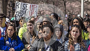 MARCH 24, 2018: Washington, D.C. hundreds of thousands protest against NRA on Pennsylvania Avenue. Douglas, speakout