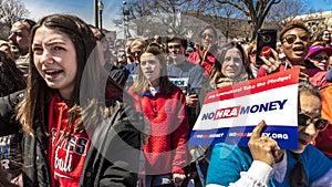 MARCH 24, 2018: Washington, D.C. hundreds of thousands protest against NRA on Pennsylvania Avenue. Marjory, children