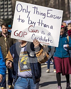 MARCH 24, 2018: Washington, D.C. hundreds of thousands protest against NRA on Pennsylvania Avenue. Parkland, school