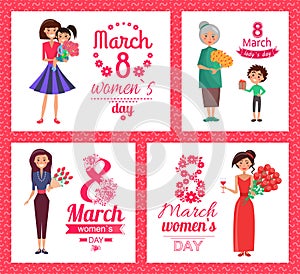 8 March Womens Day Collection Vector Illustration