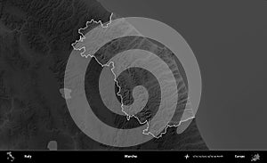 Marche highlighted, Italy. Grayscale
