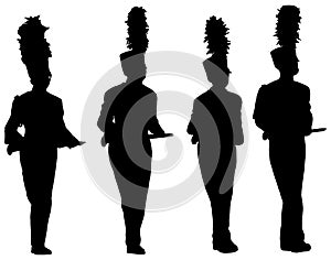 Marching band carrying instruments silhouette