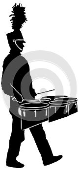 Marching band member marching and playing drums silhouette