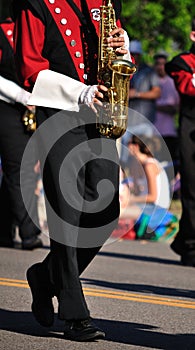 Marching Band Performer Playing Saxophone