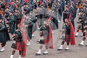 Marching Scottish Highland Pipers
