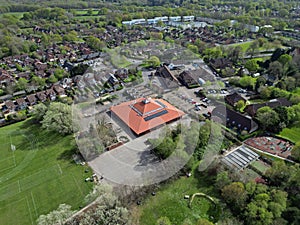 Marchwood town center with school playgrounds aerial