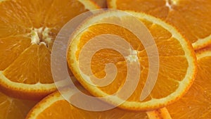 Marco shot of orange fruit and rotate.Close up flesh citrus orange. Nature background