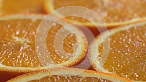 Marco shot of orange fruit and rotate.Close up flesh citrus orange. Nature background