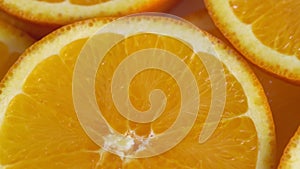 Marco shot of orange fruit and rotate.Close up flesh citrus orange. Nature background
