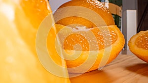 Marco view of oranges fruits. Close up flesh citrus orange.