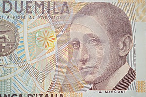 Marconi Italian inventor on 2000 lire banknote