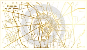 Mardan Pakistan City Map in Retro Style in Golden Color. Outline Map