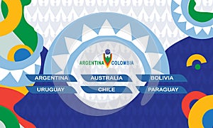 2023 Abstract Conmebol Copa America Colombia Argentina, Brazilian flag. Summer Soccer Game Competition World Brazil pattern vector photo