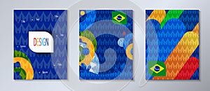 Conmebal Copa America 2023 Brochure covers set. Abstract Brazilian flag Summer Soccer Game Competition geometric background photo