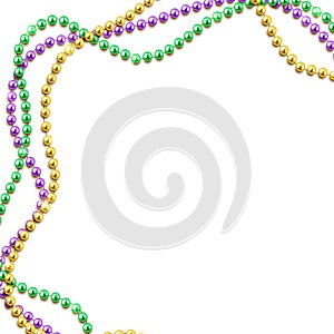 Mardi Gras banner template with decorative colorful beads frame, vector illustration