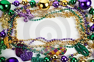 Mardi gras beads frame isolated on white background