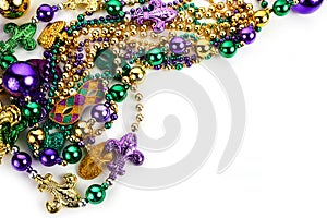 Mardi gras beads frame isolated on white background