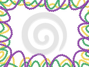 Mardi Gras beads frame, isolated on white background.