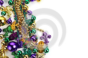 Mardi gras beads frame isolated on white background