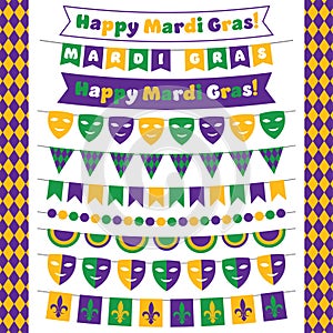 Mardi Gras bunting banners set