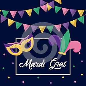 Mardi gras card with joker hat and mask photo