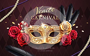 Mardi gras carnival banner, flyer with mask