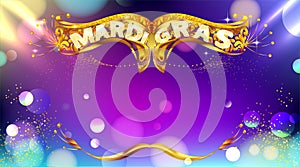 Mardi gras carnival mask poster background with bokeh effect. Luxury and glowing banner. - Vector