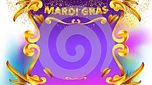 Mardi gras carnival mask poster background with copy space for text. Bokeh effect for celebration greeting card, banner, flyer. -