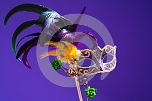 Mardi Gras or carnival mask on purple background