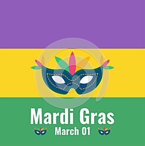 Mardi Gras, a carnival party to welcome the Lenten season celebrated by Christians. celebrated on March 1. flat design. poster des