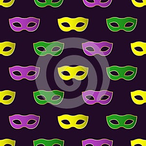 Mardi Gras Carnival seamless pattern with colorful masks.