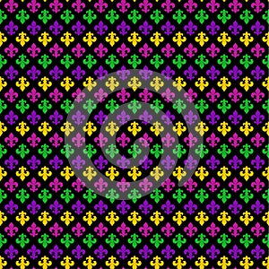 Mardi Gras Carnival seamless pattern with fleur-de-lis. Mardi Gras endless background, texture, wrapper. Vector