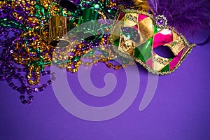 Mardi Gras or Carnivale mask on a purple backgroun