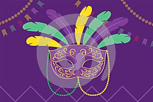 Mardi Gras Clipart, Mardi Gras Feathered Mask with Golden Swirls