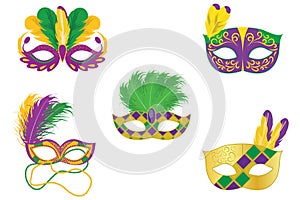 Mardi Gras Clipart, Mardi Gras Feathered Mask with Golden Swirls